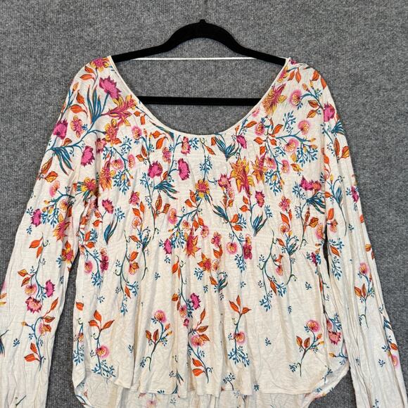 Free People Shirt Womens Small White Floral Cottage Core Bohemian Stretch - Picture 3 of 9